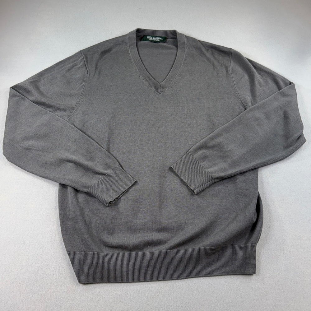 Brooks Brothers Country Club Vintage V-Neck Sweater Mens Silk Blend Grey Large